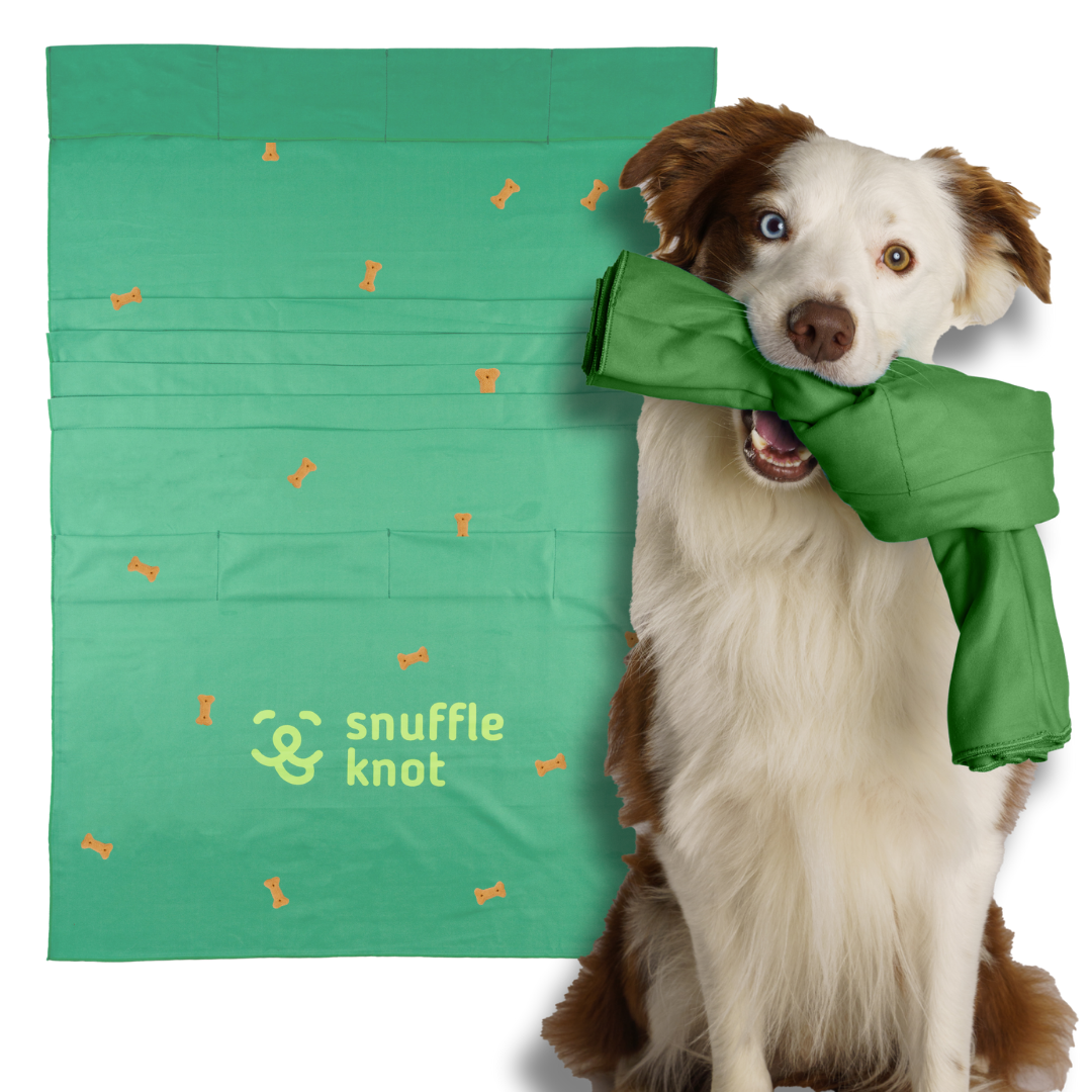 Green Dog Snuffle Book, Handmade Dog Slow Feeder, Pet Hide and